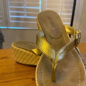 PRADA Gold Thong Platform Sandals SZ 37 7 7.5 8
